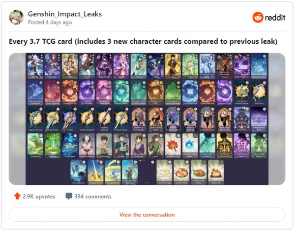 Genshin Impact Leaks Over 60 Cards Coming To Genius Invokation TCG