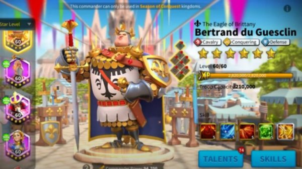 Rise of Kingdoms Bertrand du Guesclin Talent Tree Build, Pairings and Guide