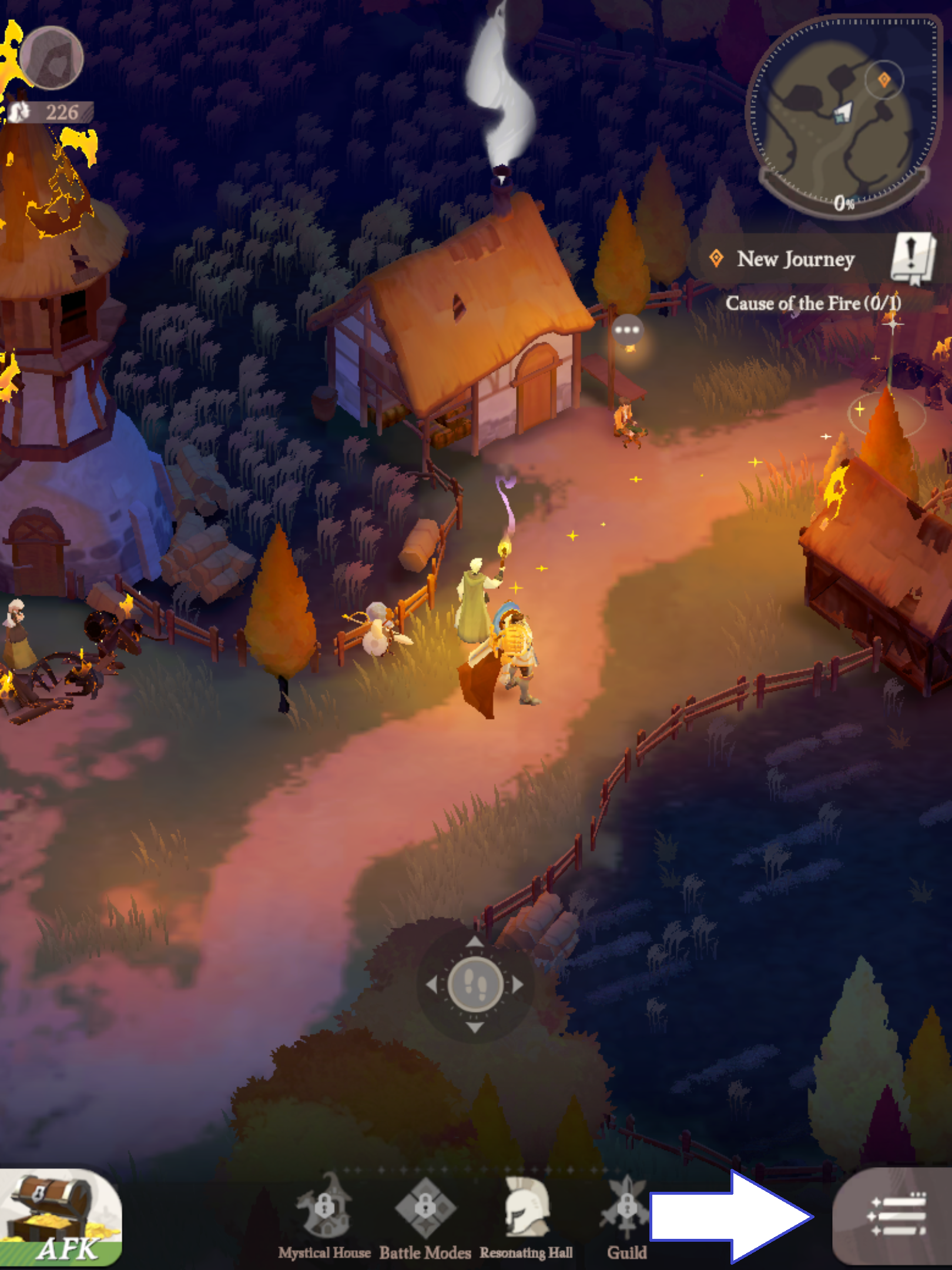 A screenshot from AFK Arena showing the game's menu button.