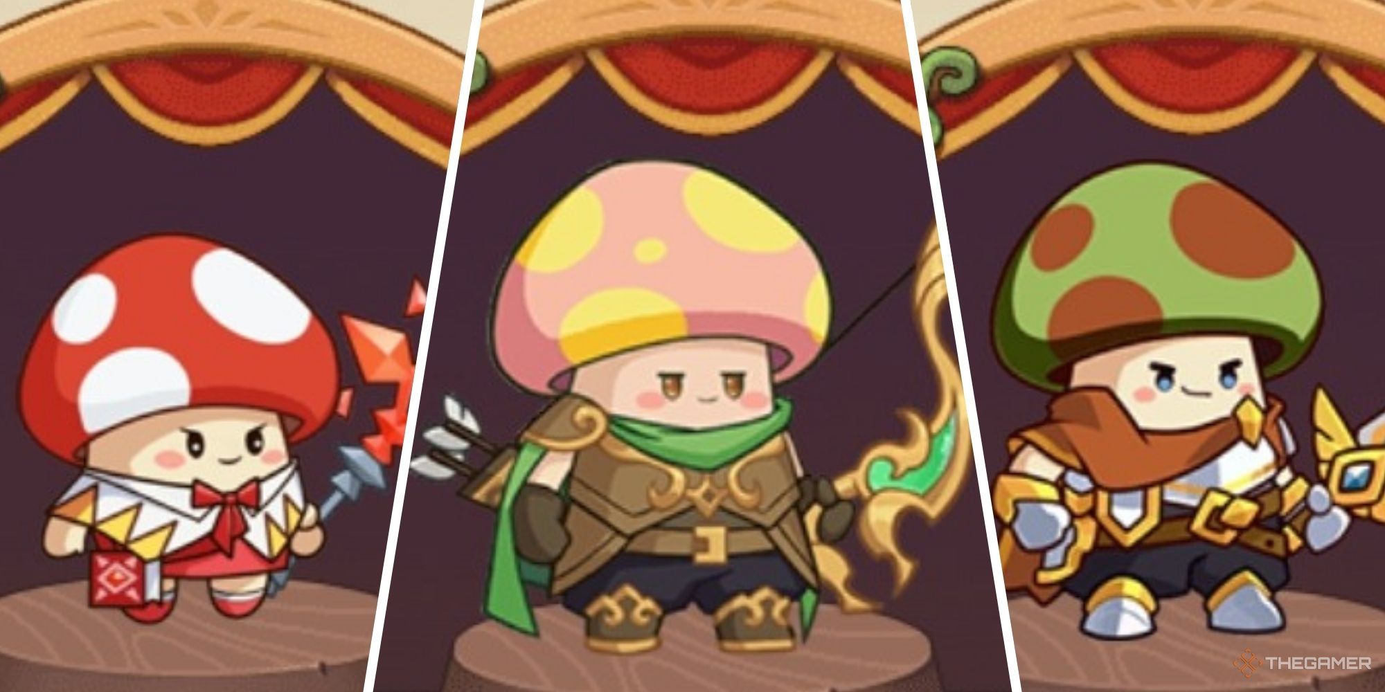 B tier classes in legend of mushroom showing the spellcaster, shooter and claymore wielder classes.