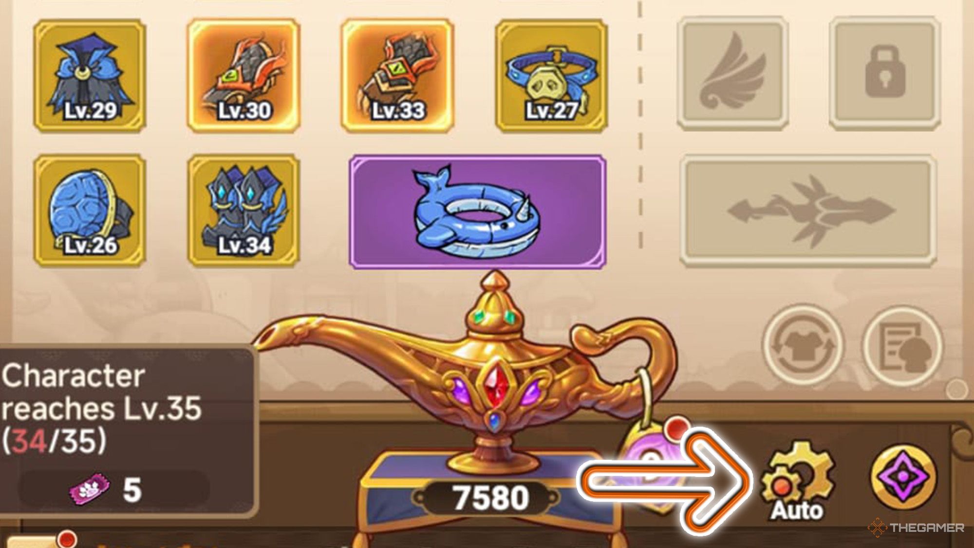 Legend of Mushroom - Arrow displays gear icon that located right side of the lamp